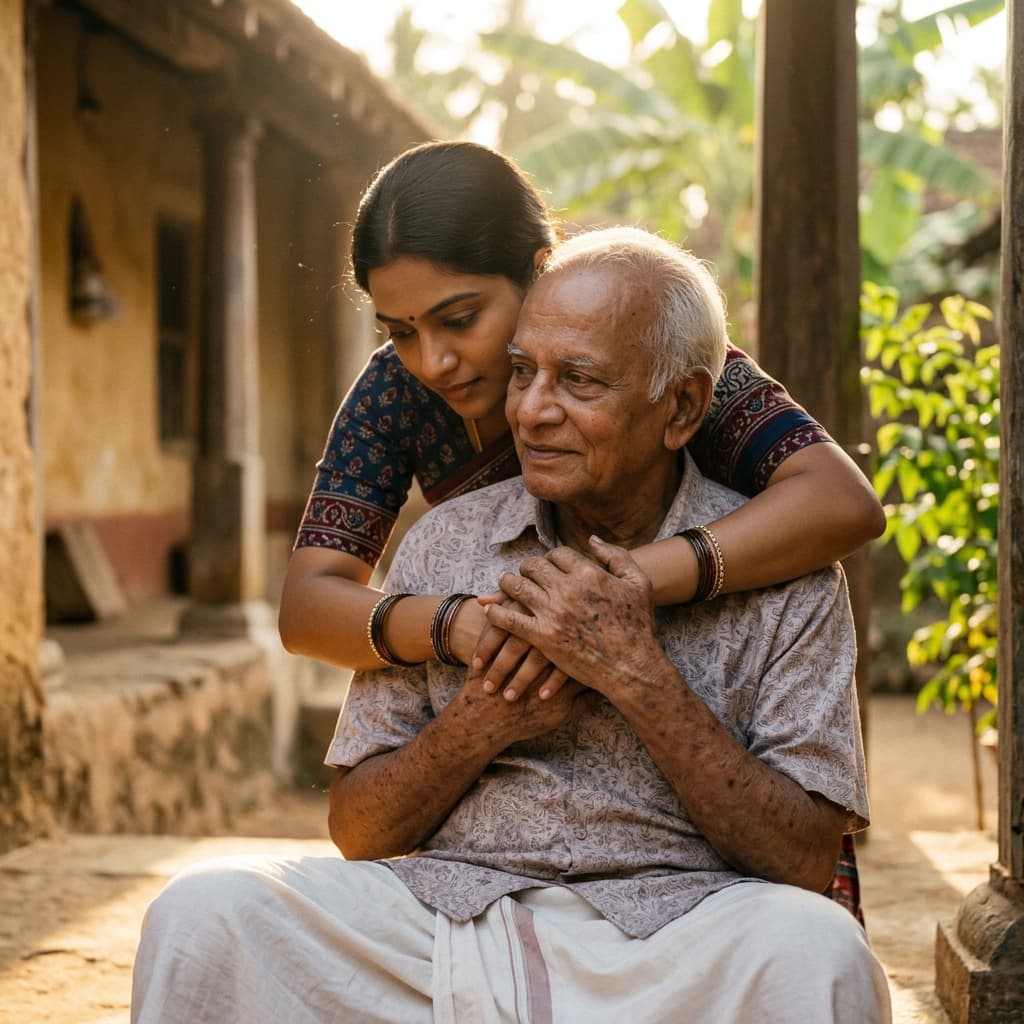 Caregiver supporting an elderly patient at home